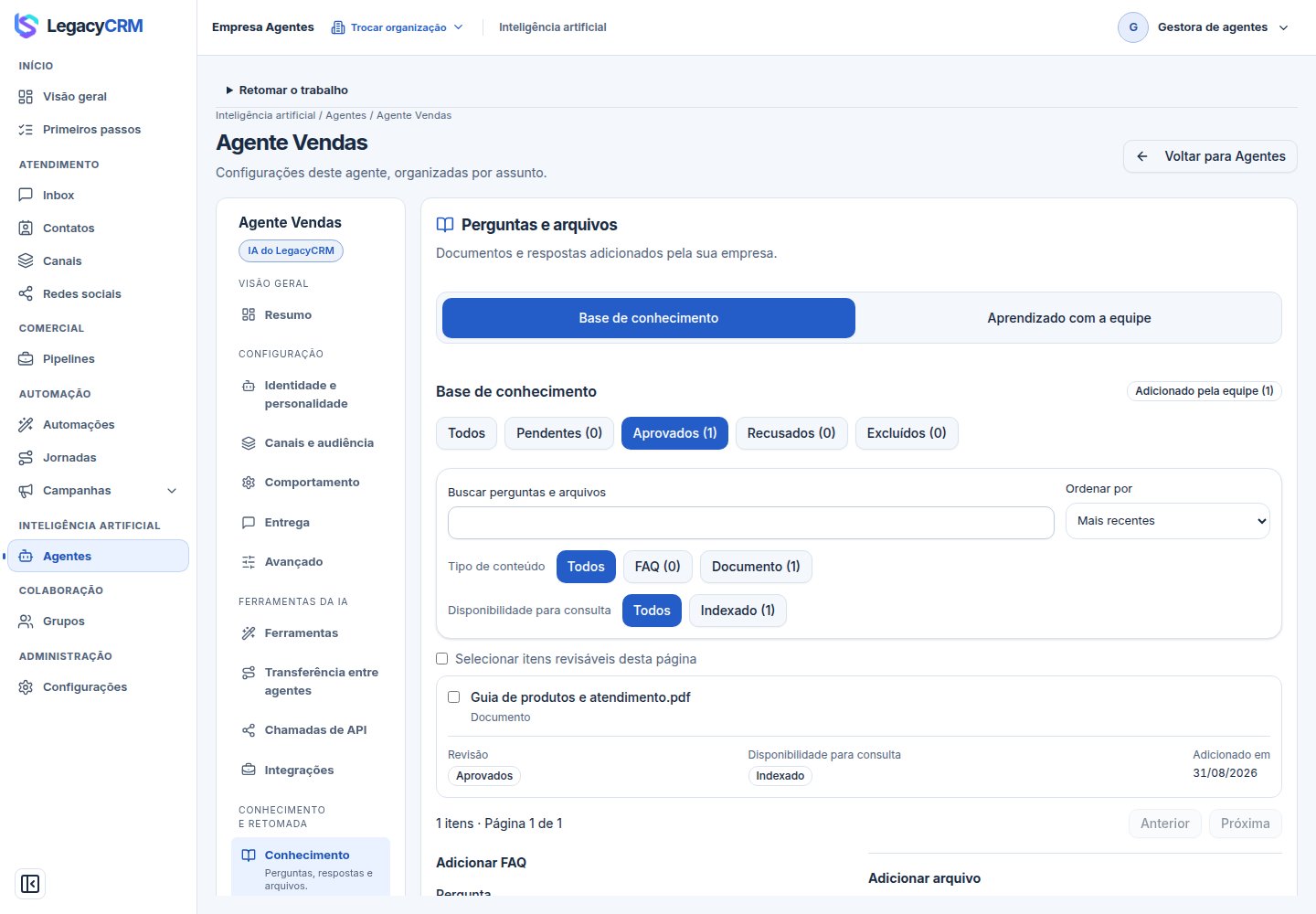 LegacyCRM para Inteligência artificial